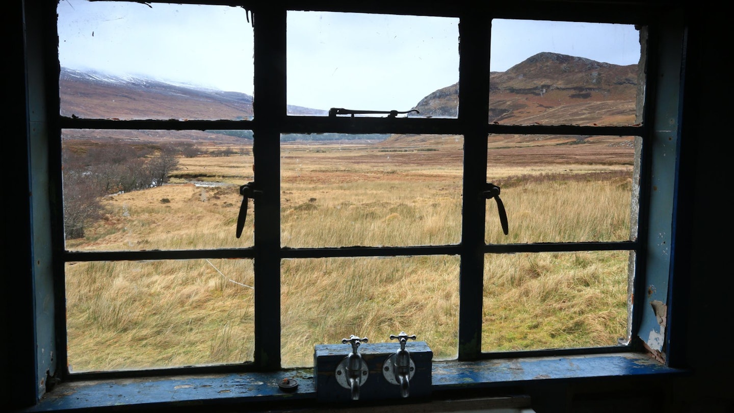 Looking out of Strabeg Bothy, Northern Scotland