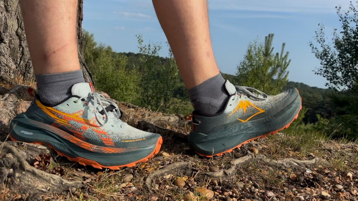 asics trabuco max 4 trail running shoes shot by milo wilson for review