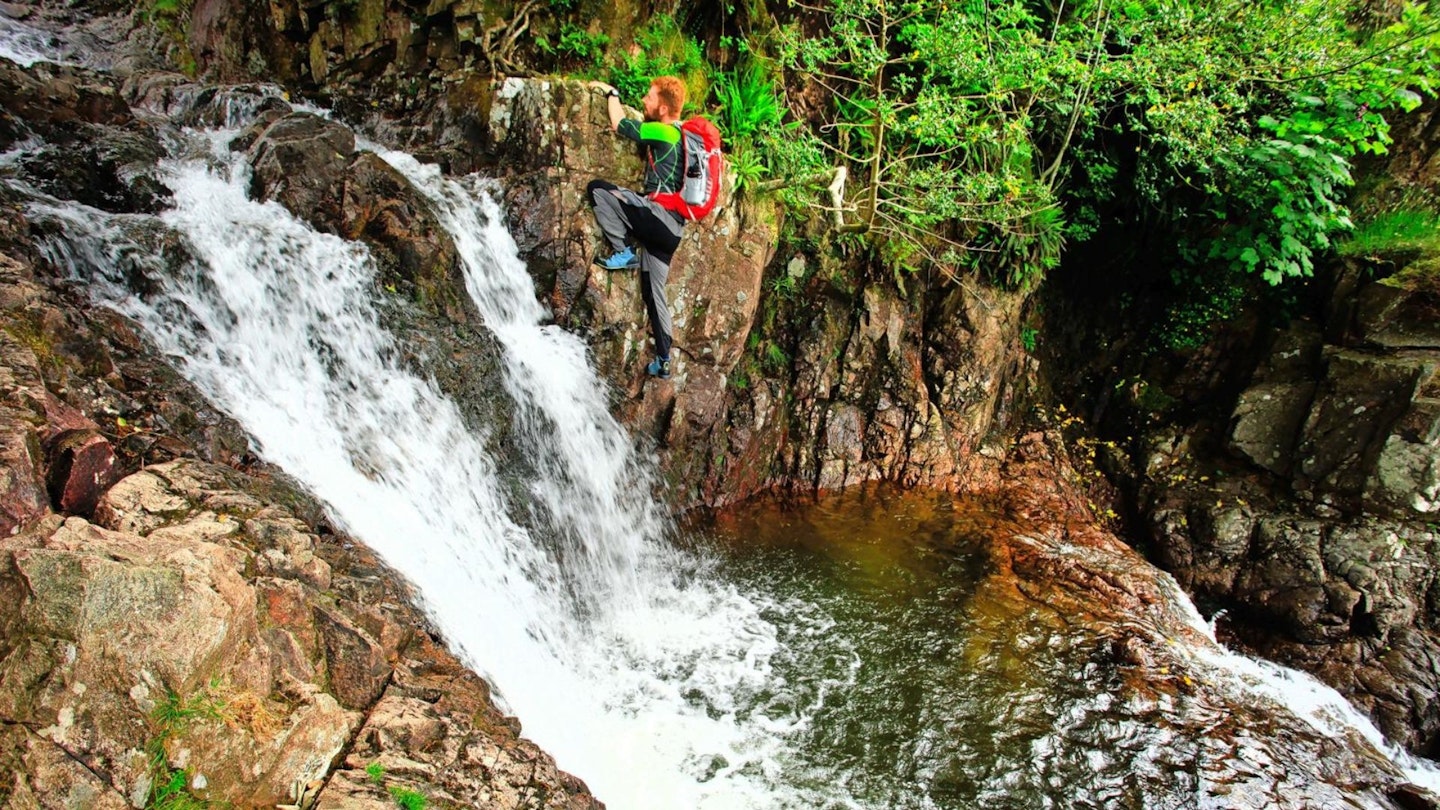 Above a pool on Stickle Ghyll Scramble Langdale Lake District