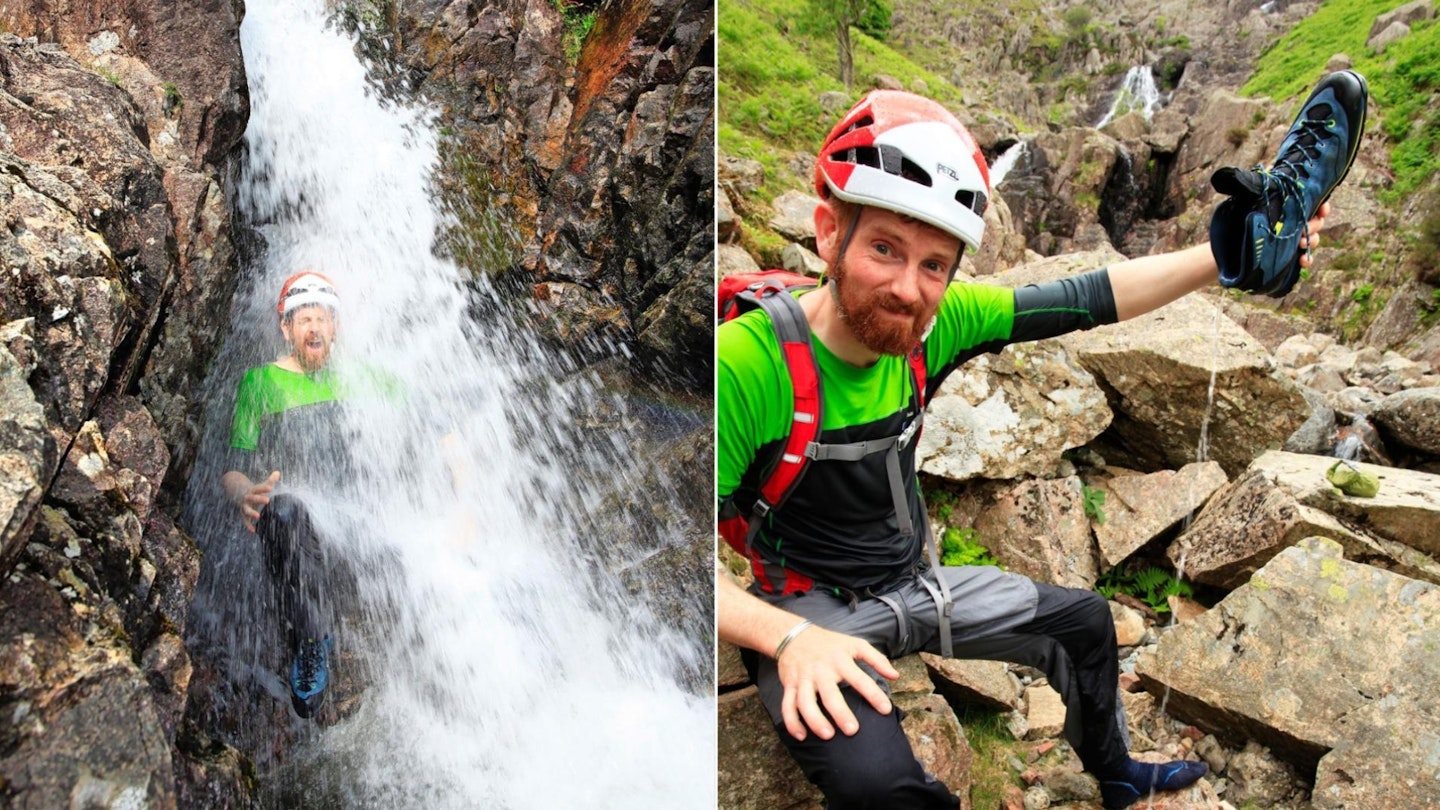 Getting very wet on Stickle Ghyll Scramble Langdale Lake District