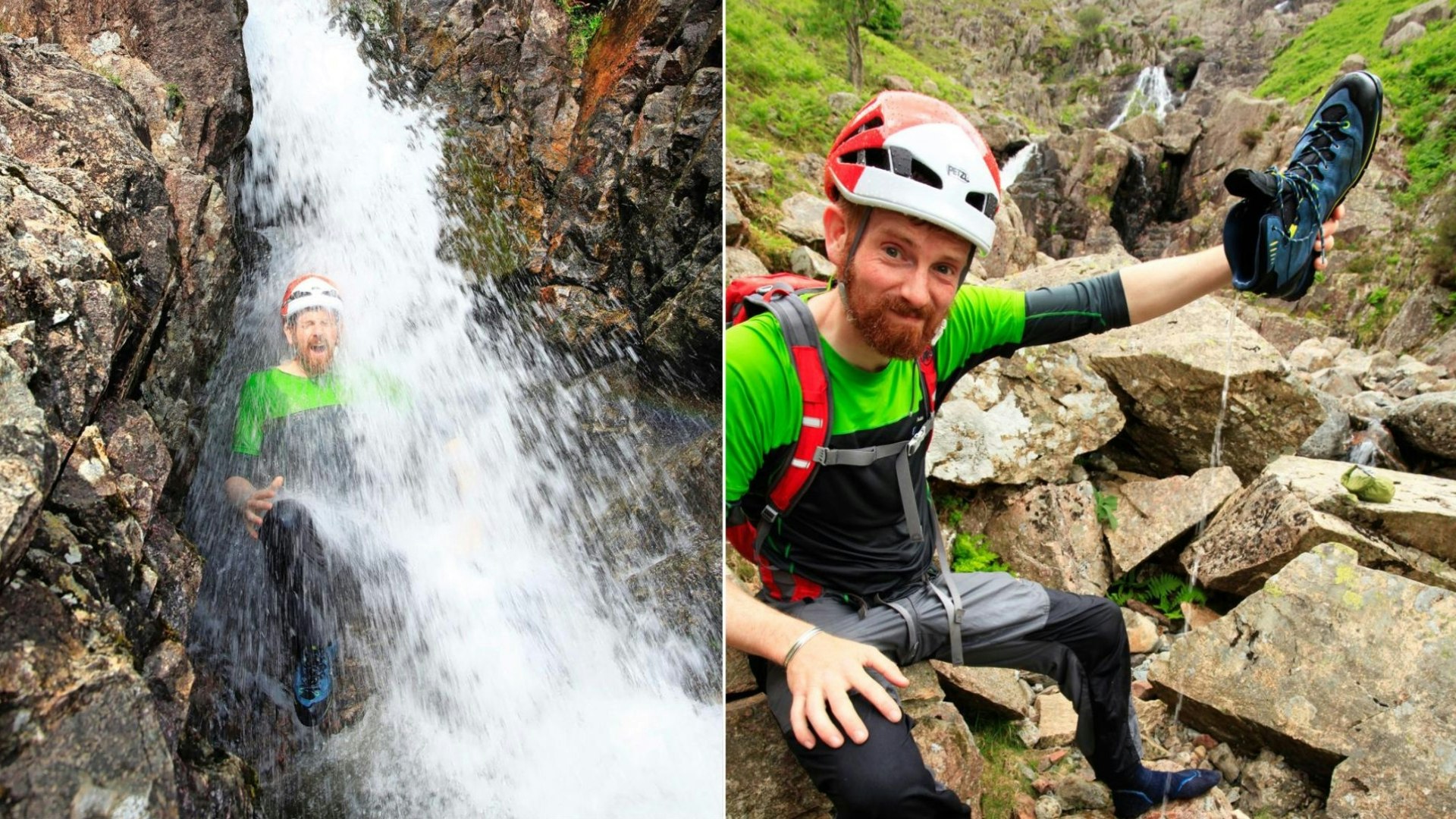 Getting very wet on Stickle Ghyll Scramble Langdale Lake District
