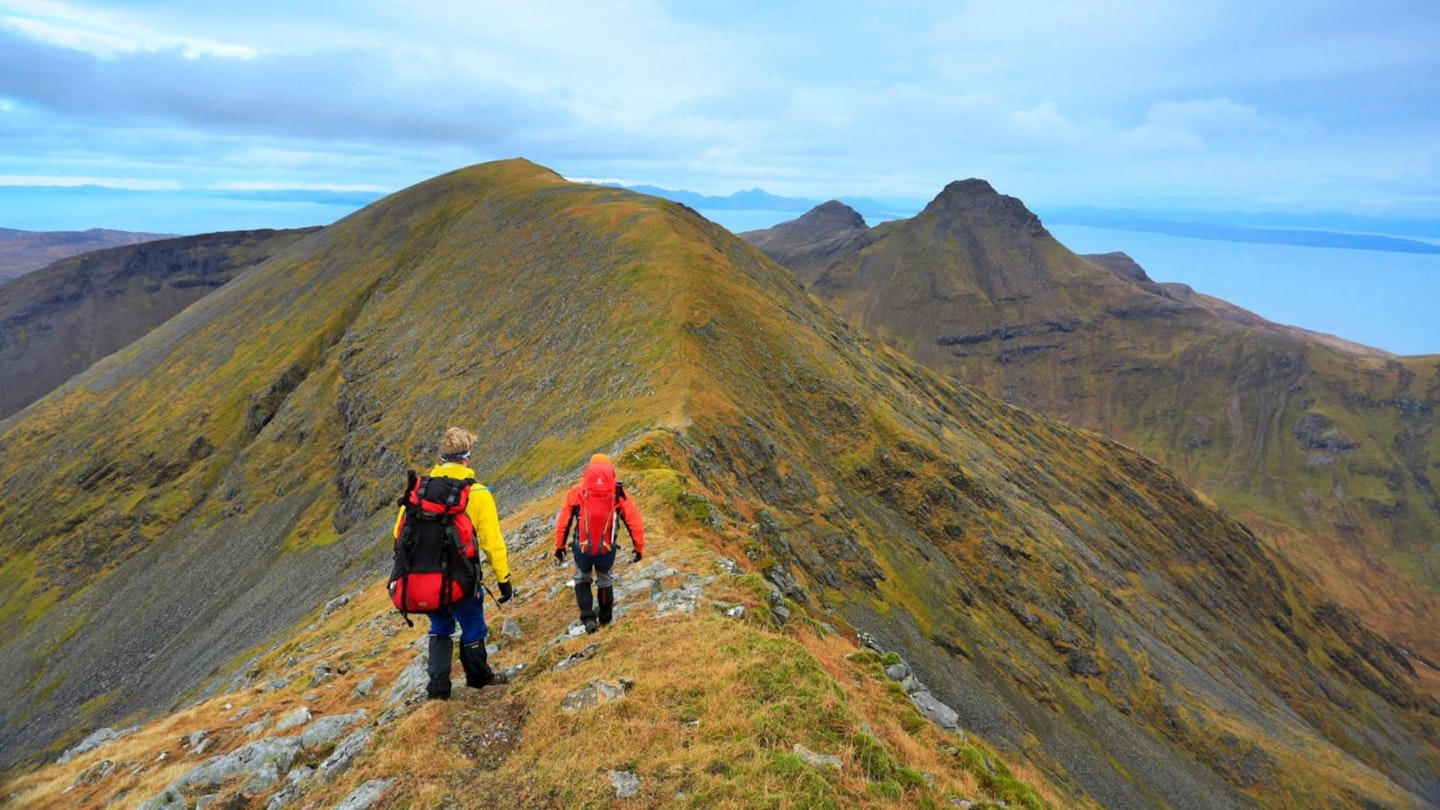 Heading for Ainshval from Sgurr nan Gillean with Askival in the distance, Rum Cuillin
