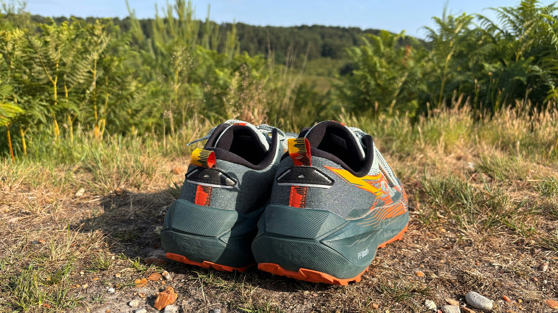 Heels of Trabuco max 4 trail running shoes shot by milo wilson for review