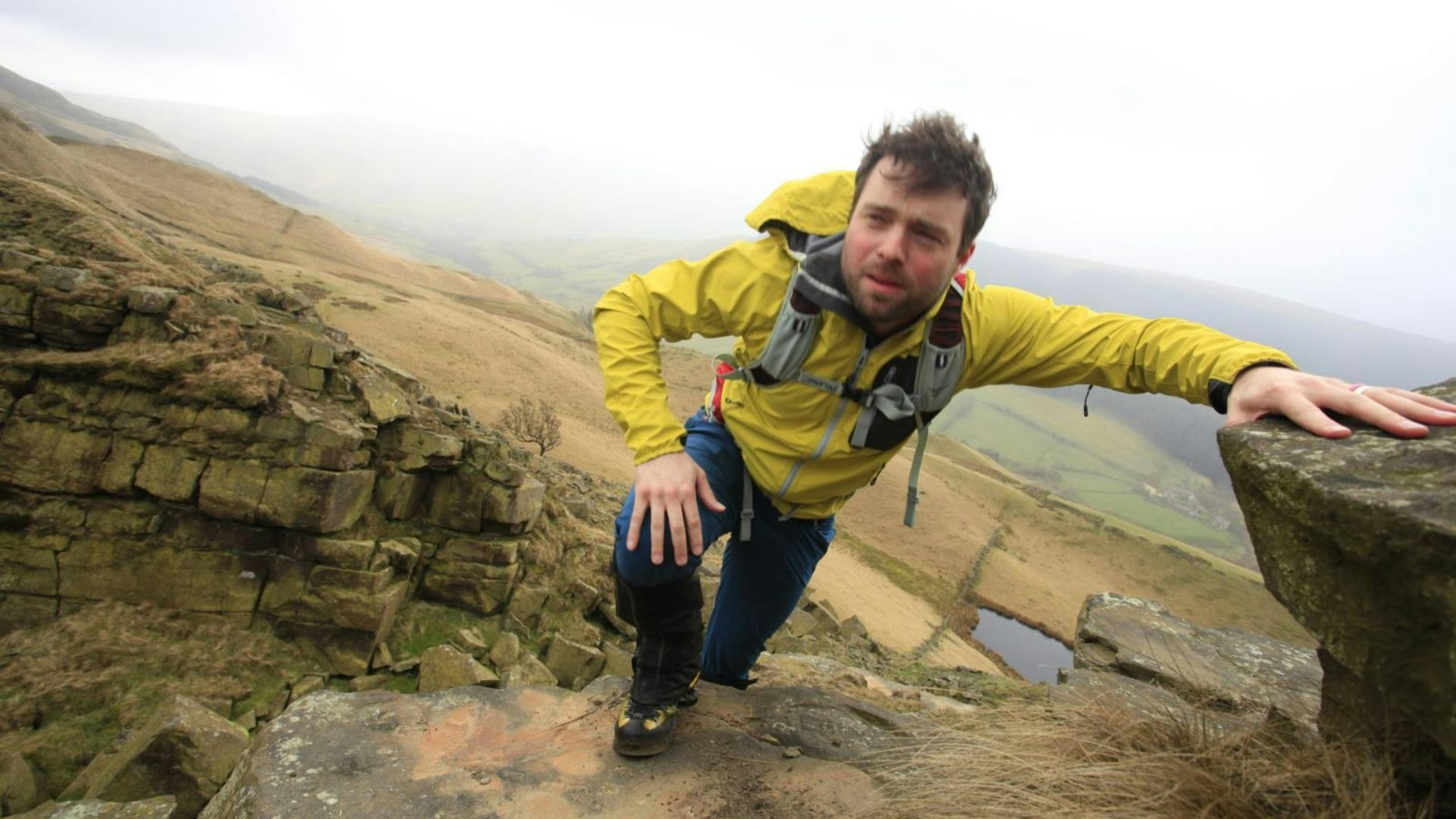 Hiker at Alport Castles, Peak District