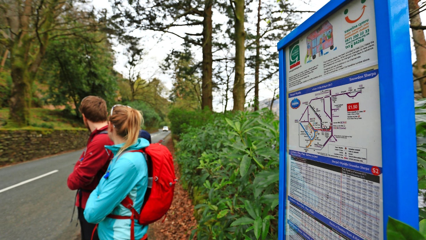 Hikers waiting for a bus in Snowdonia