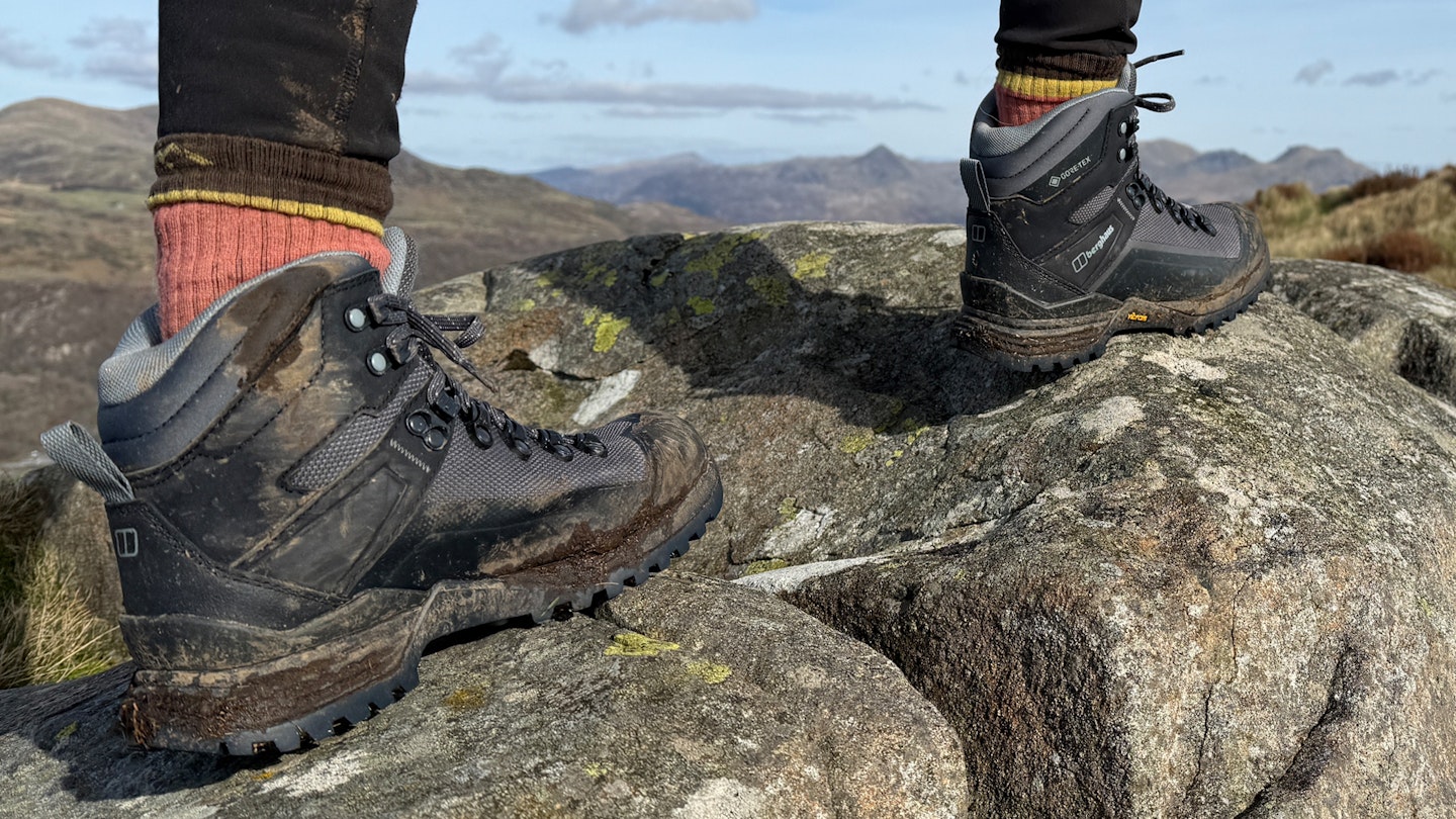 Hiking over rocks Berghaus Storm Trek GTX walking boots