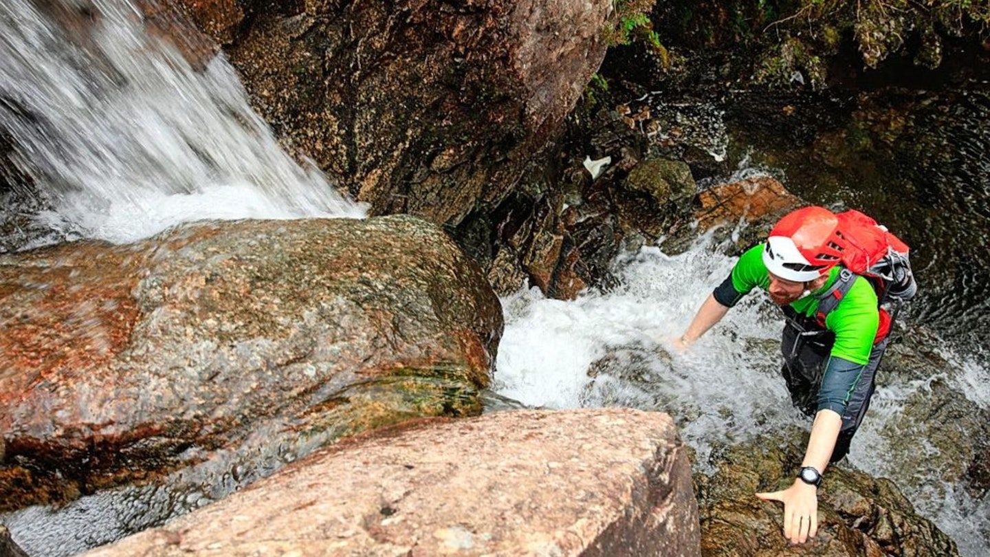 In the water on Stickle Ghyll Scramble Langdale Lake District