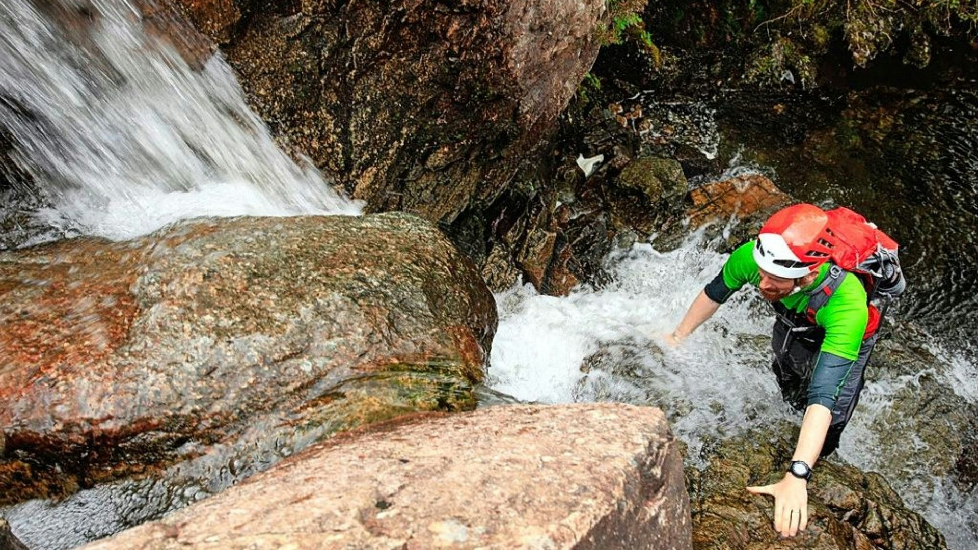 In the water on Stickle Ghyll Scramble Langdale Lake District