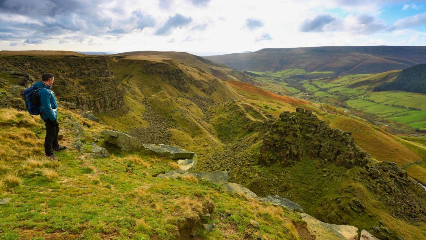 Looking down on Alport Castles Peak District