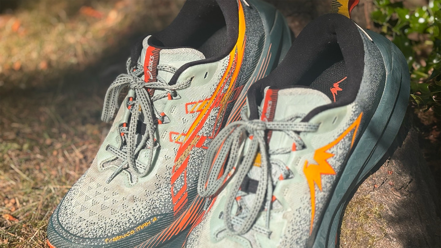 Upper asics trabuco max 4 trail running shoes shot by milo wilson for review