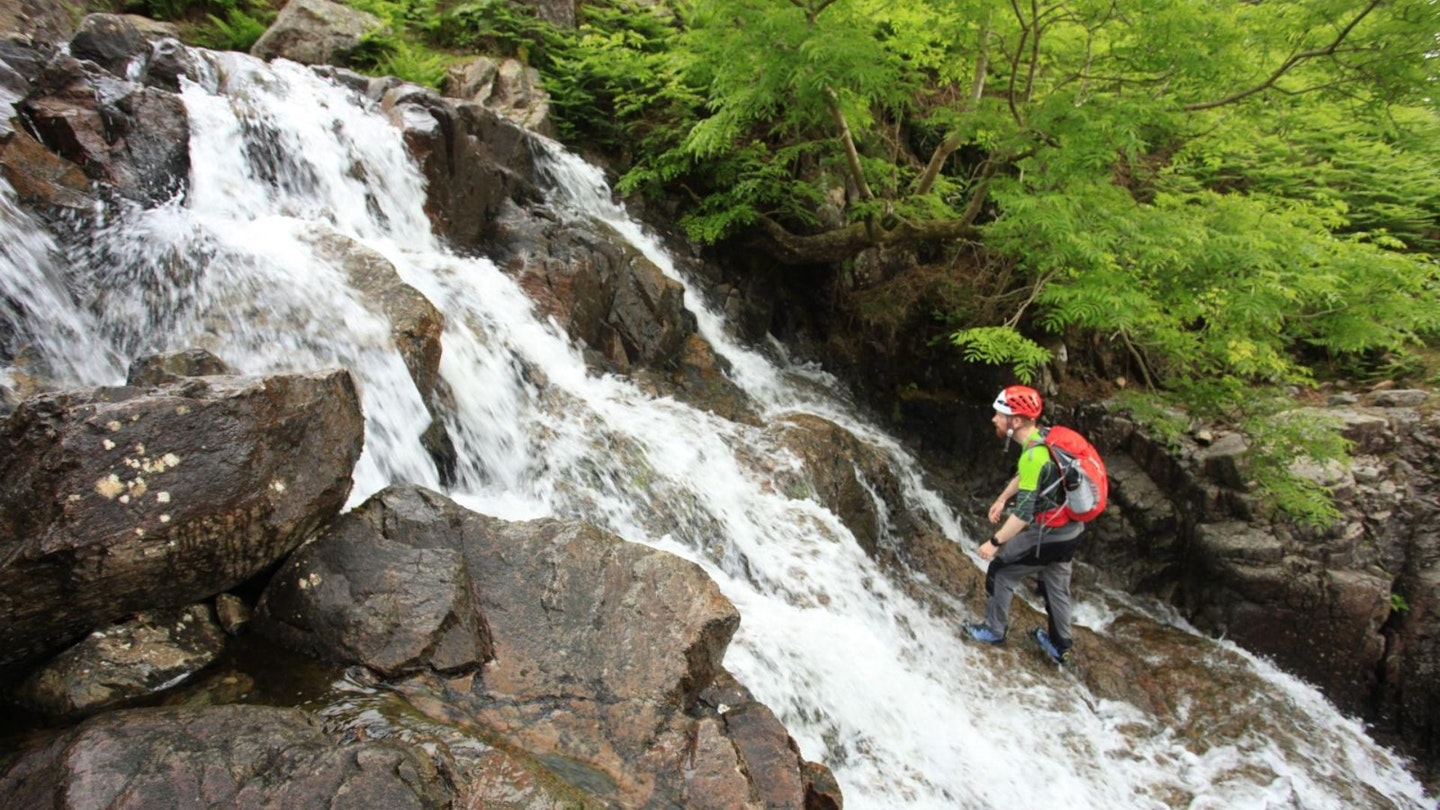 Wet feet on Stickle Ghyll Scramble Langdale Lake District