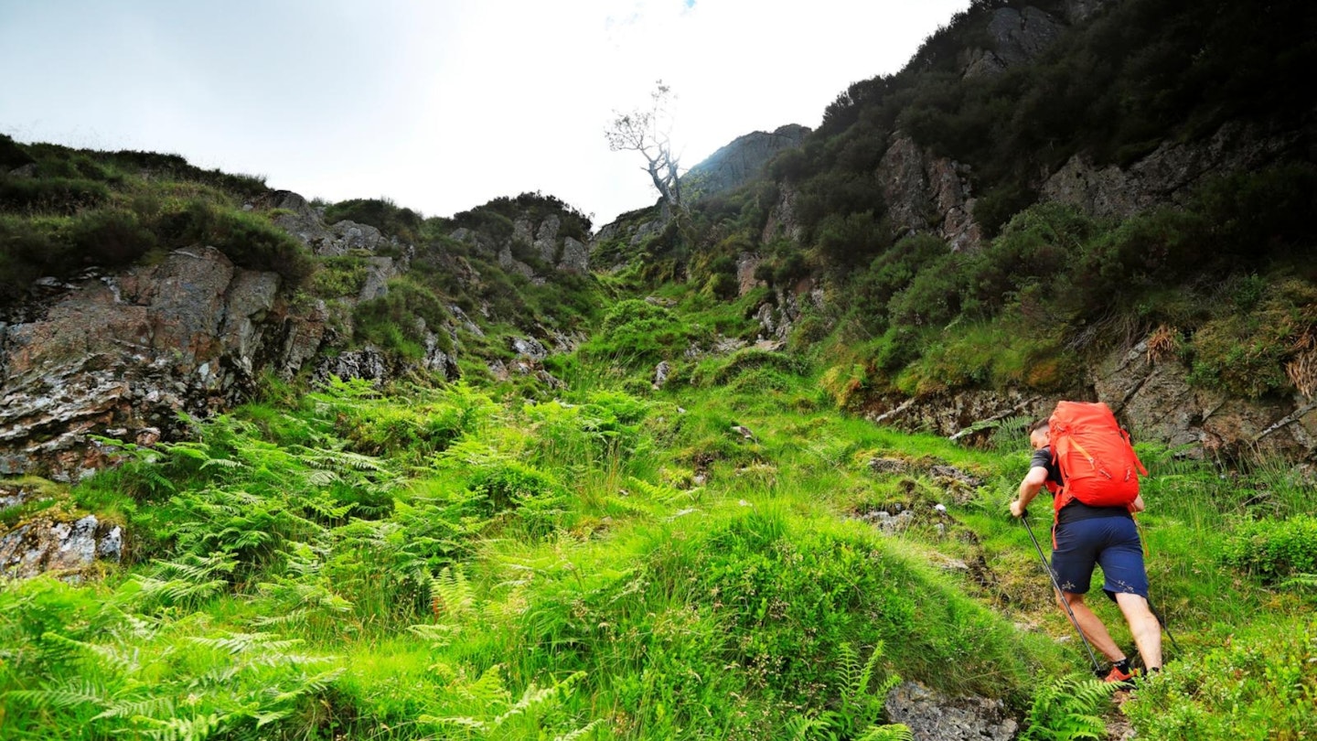 Climbing the Rake high on the northern end of Eagle Crag