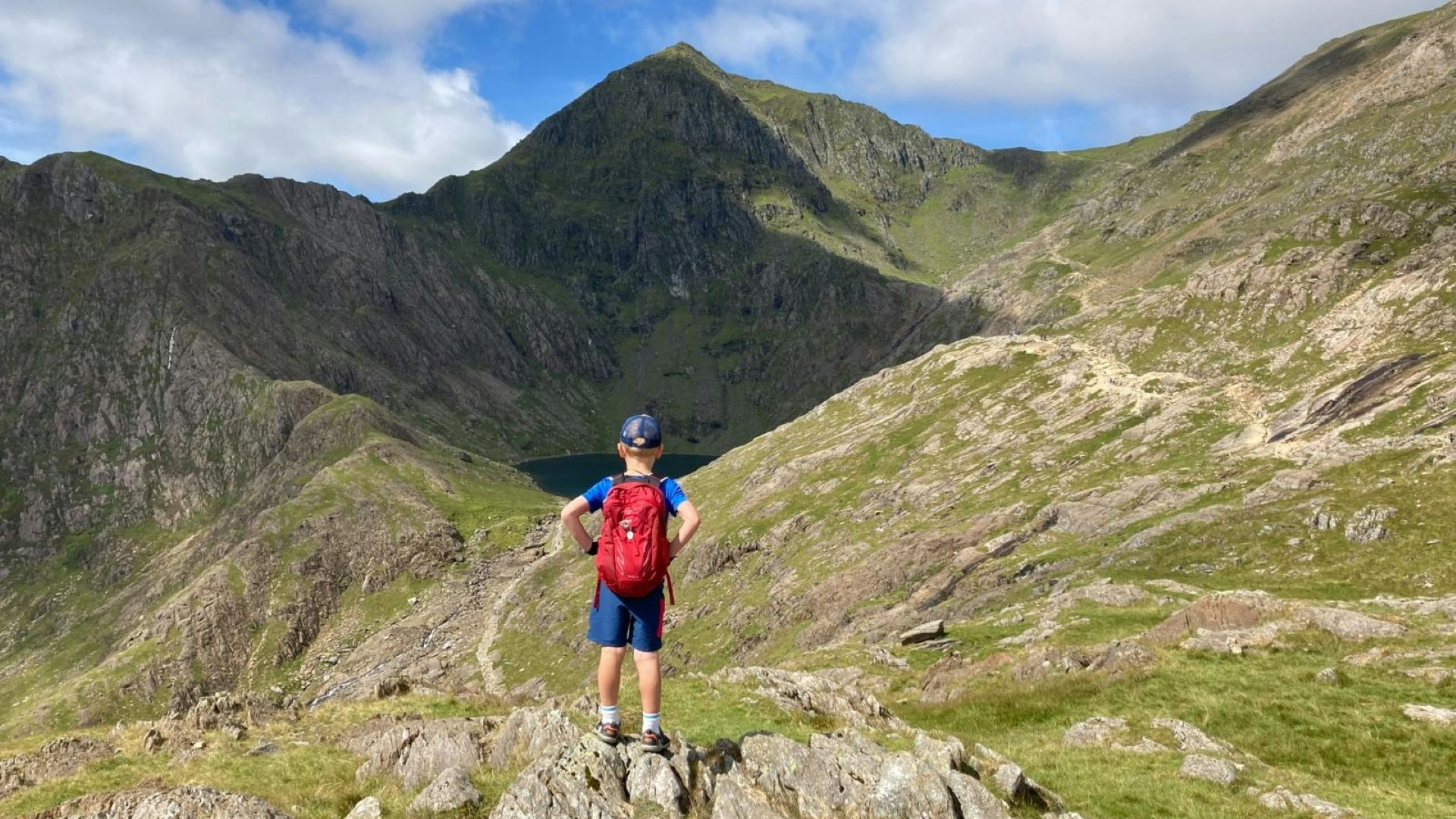Kids climbing Snowdon Pyg Track