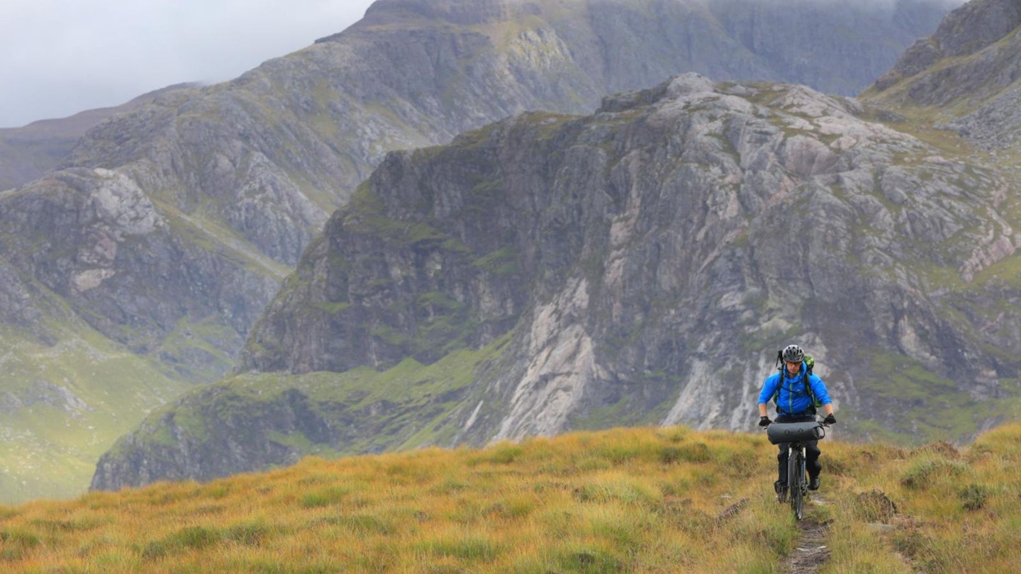 Looking towards the SE end of Fionn Loch towards A' Mhaighdean Fisherfield Forest Bikepacking Scotland