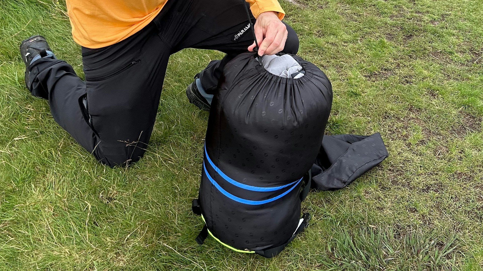 Stuffing the Outwell Campion double sleeping bag into its compact sack