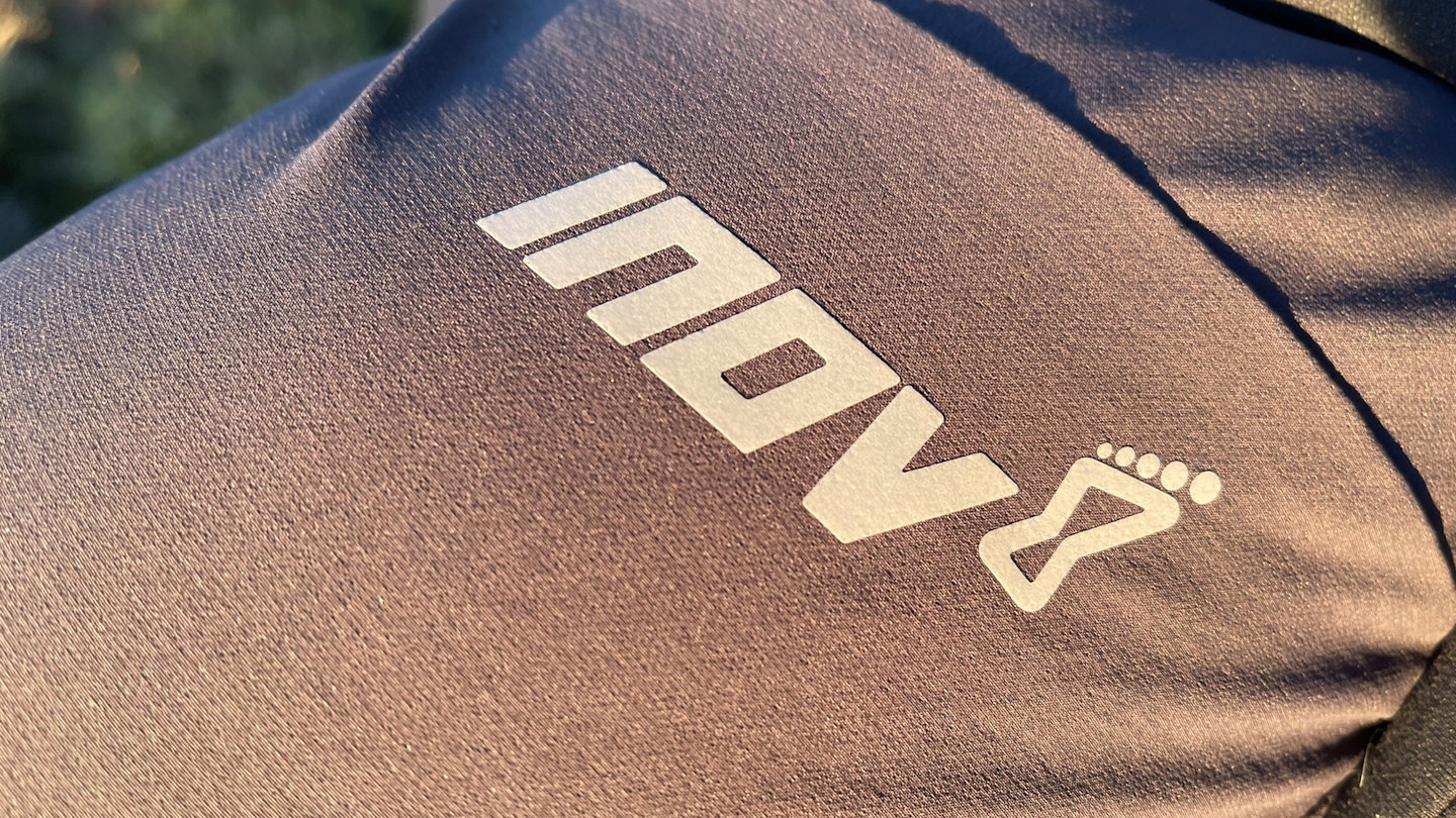 logo on invo8 venturelite trousers shot for review by matt jones
