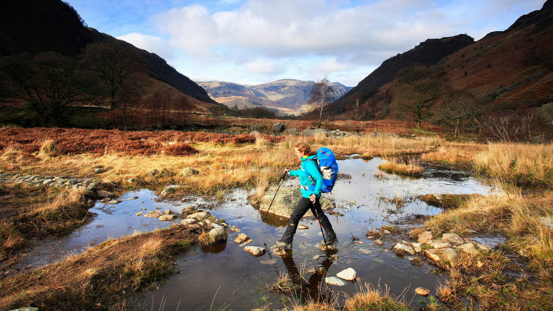 Borrowdale to Langstrath near Eagle Crag Lake District Mountain Passes Winter