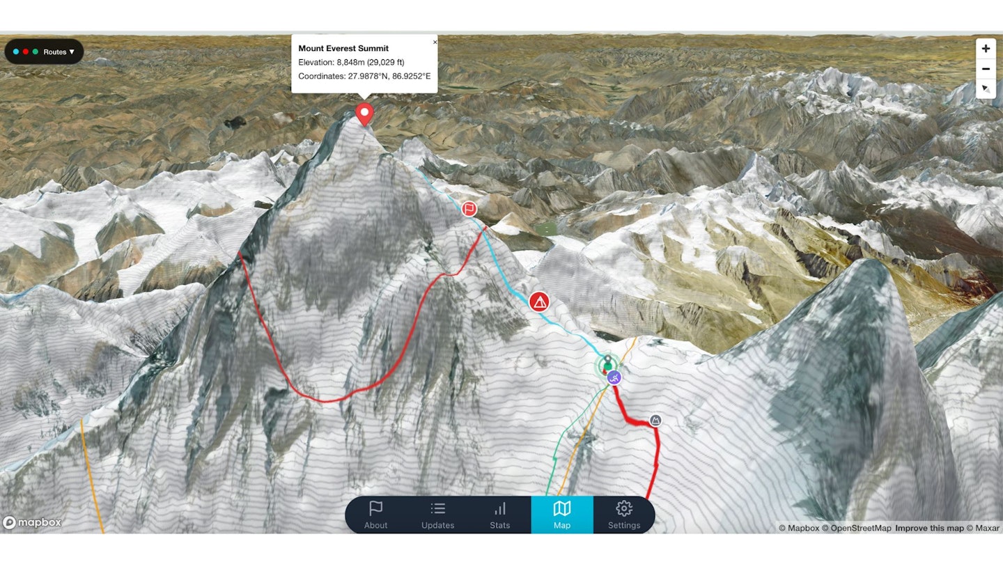 Interactive map of Tyler Andrews position on Everest