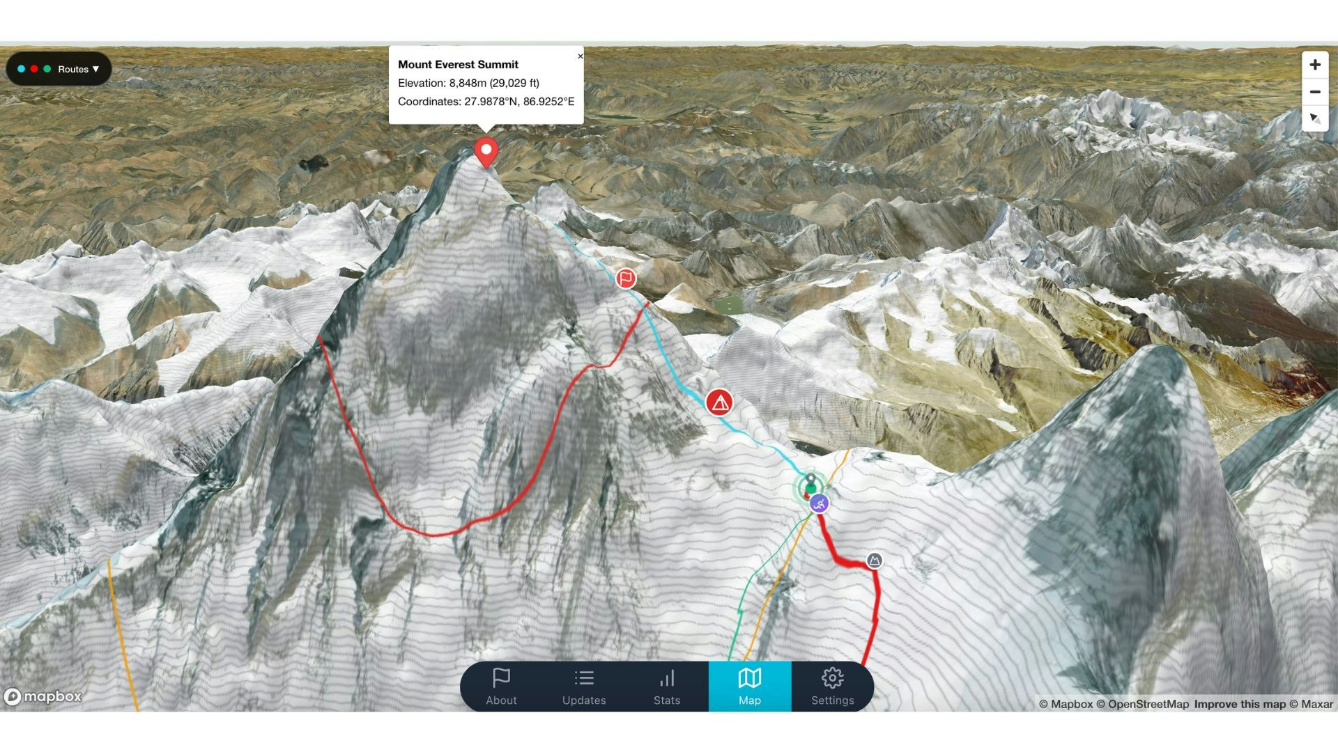 Interactive map of Tyler Andrews position on Everest
