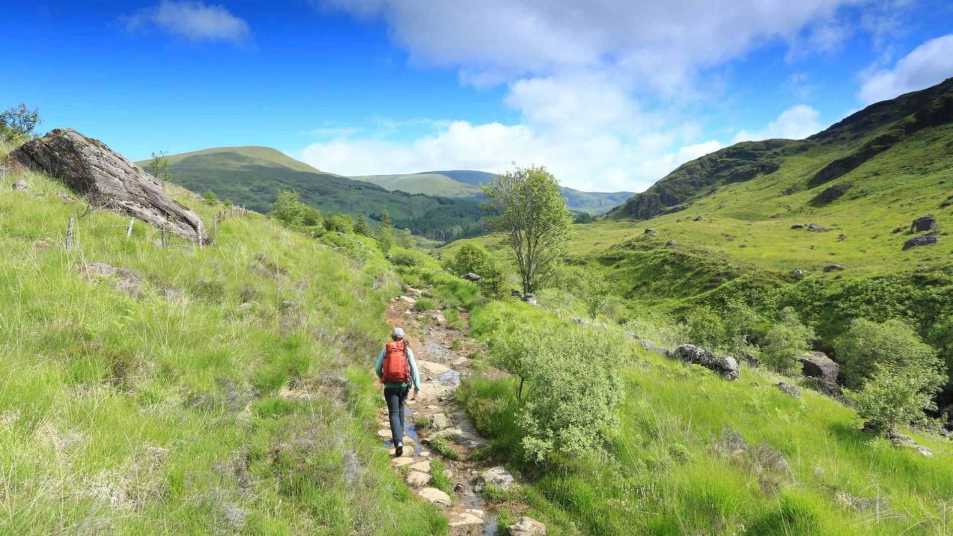 Following Buchan Burn towards Culsharg bothy, Merrick Trail from Loch Trool Galloway, Southern Uplands