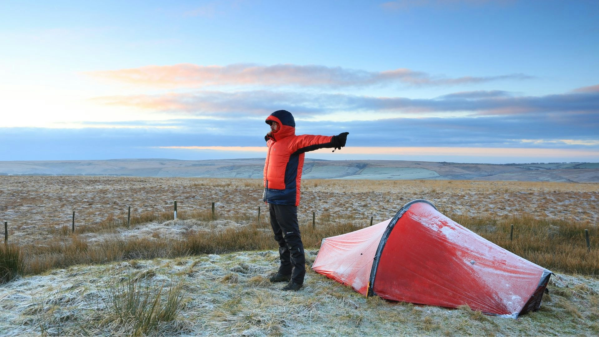 Wild camp on winter moorland