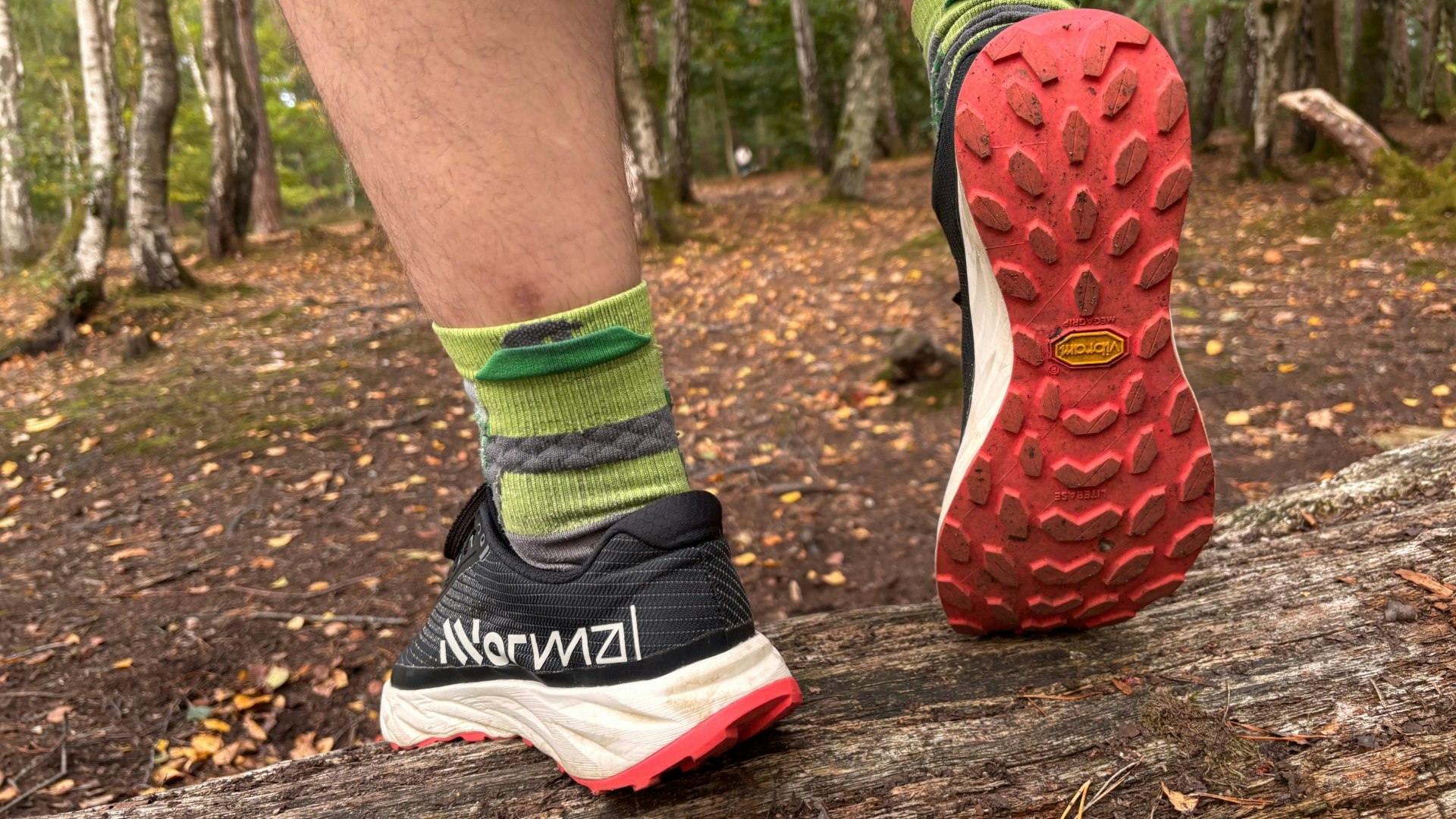 Showing the lugs on the Nnormal Kjerag 02 trail running shoes