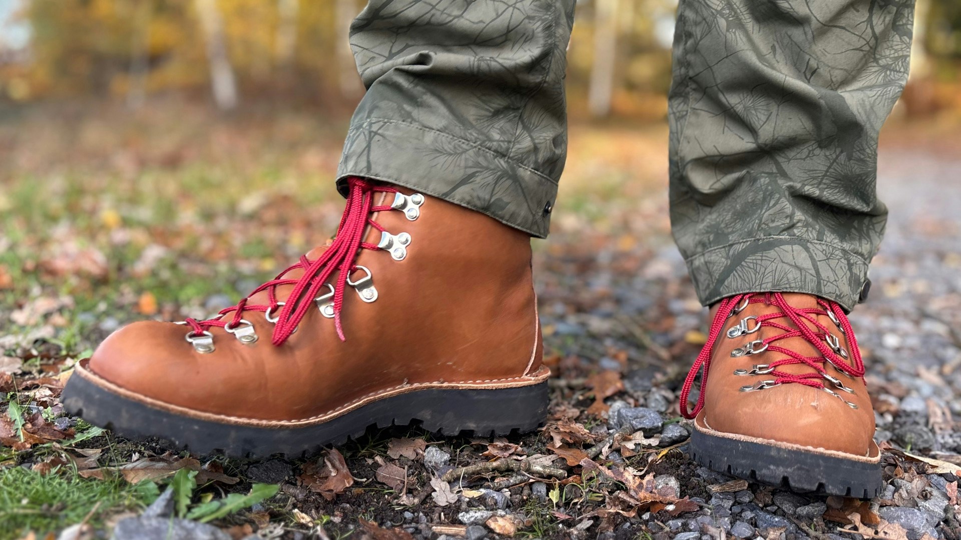 Milo standing in the Danner Mountain Light leather walking boots