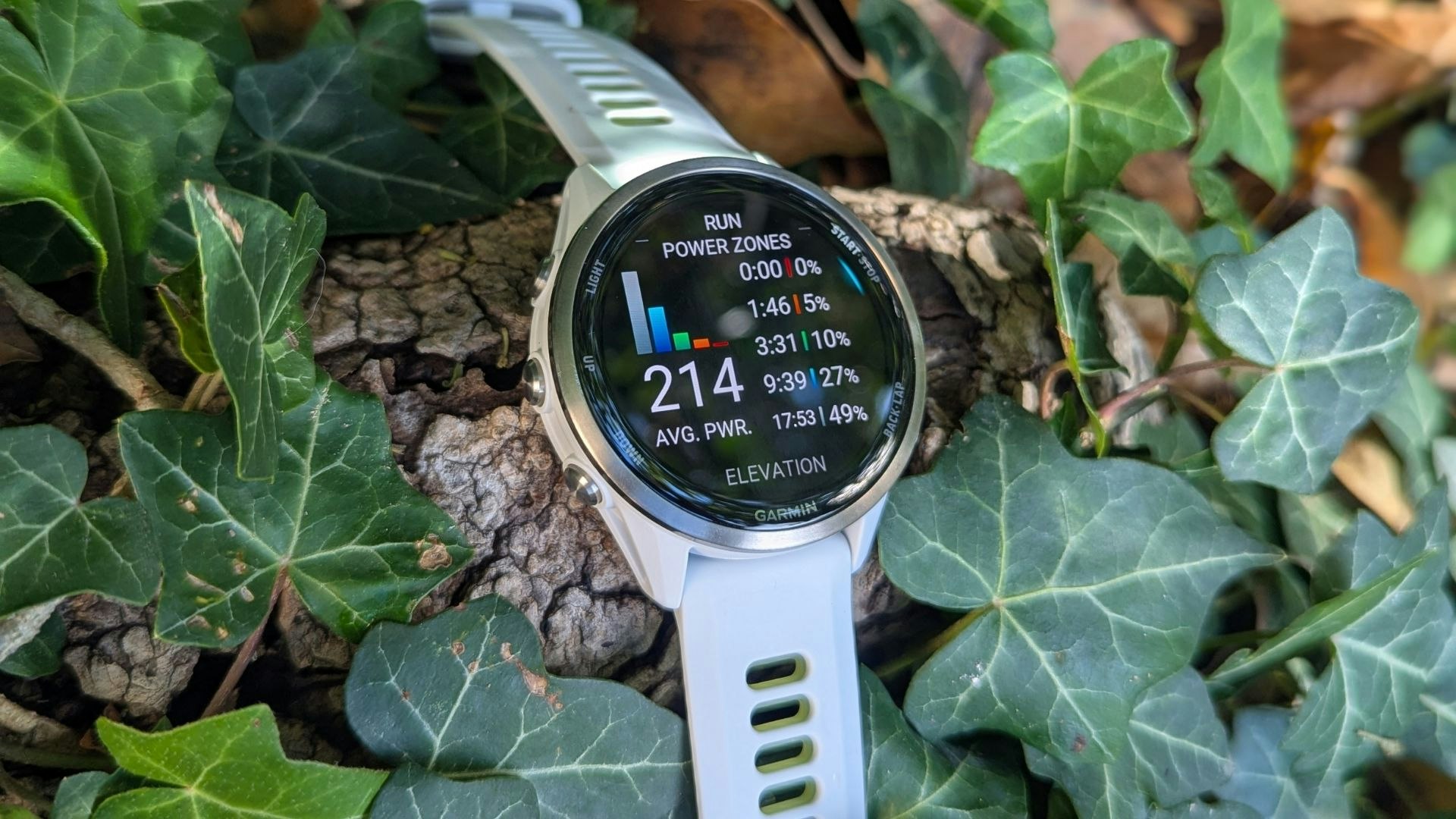 Garmin Forerunner 970 watch on run power screen