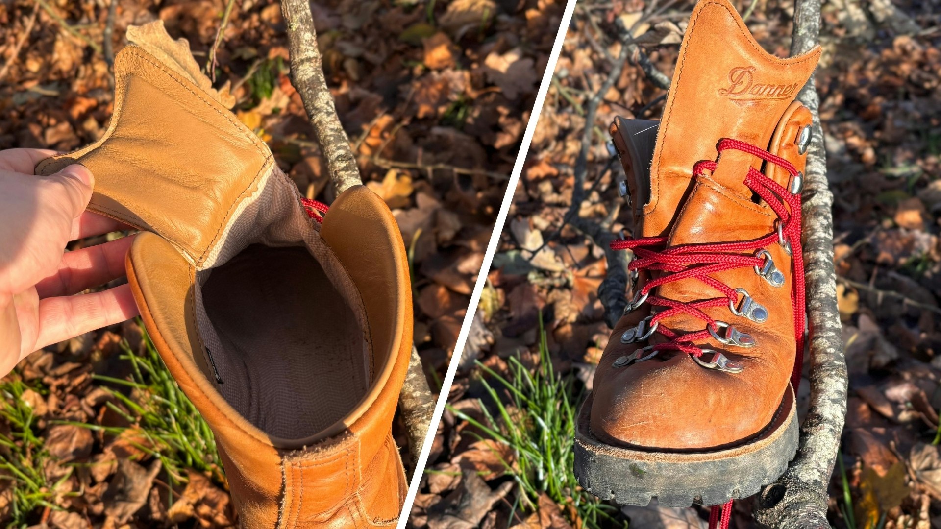 tongue of Danner Mountain Light leather walking boots