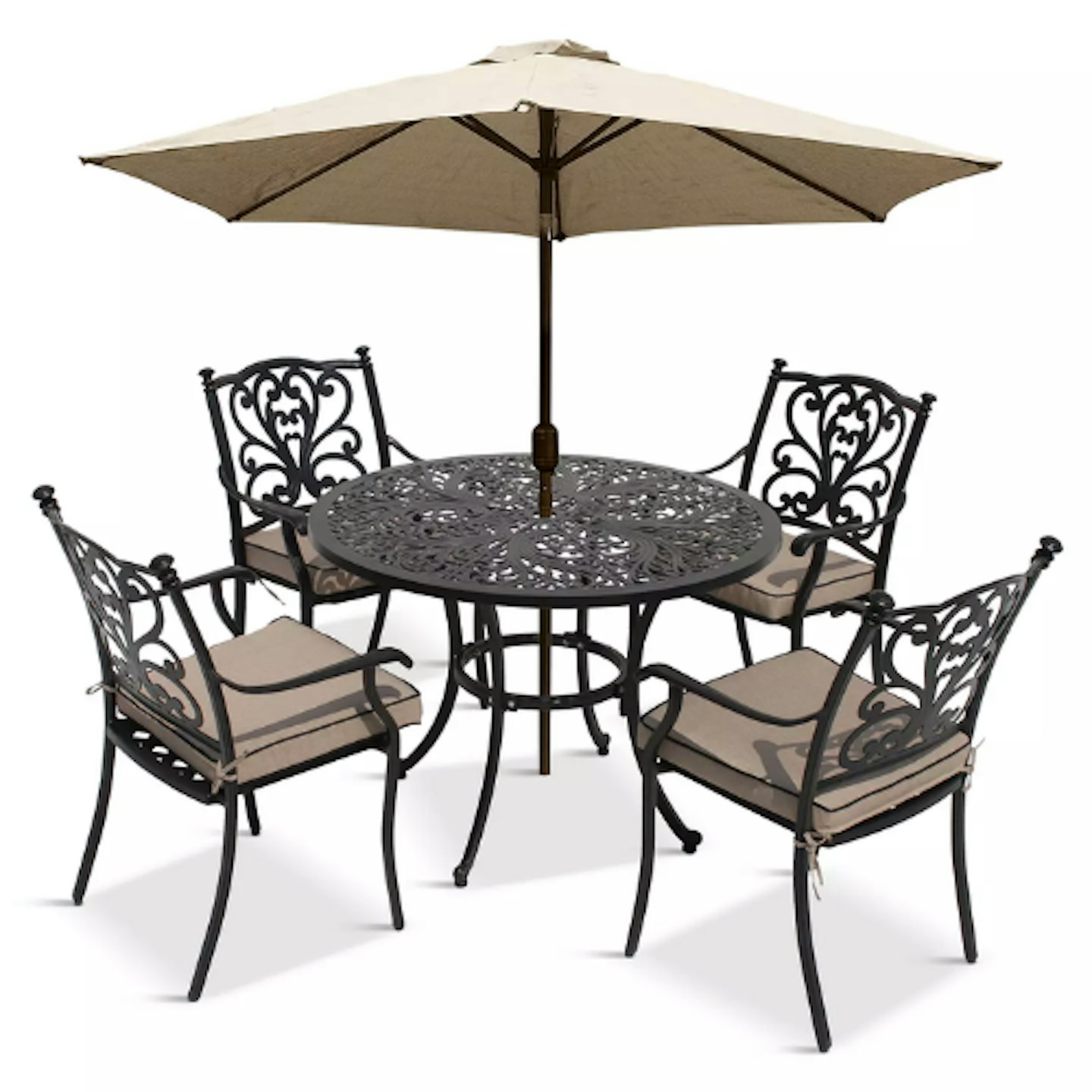 LG Outdoor Devon 4 Seater Garden Dining Table and Chairs Set with Parasol