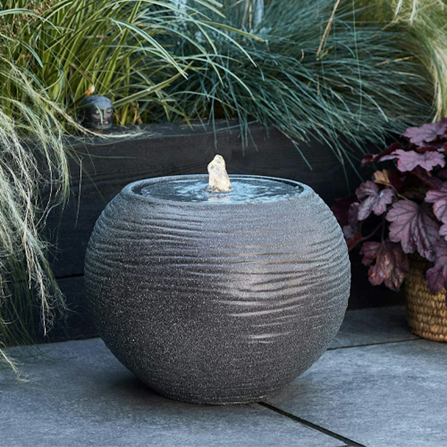 Lights4fun Stone Sphere Water Feature Globe Bowl Garden Fountain 36cm LED Plug In