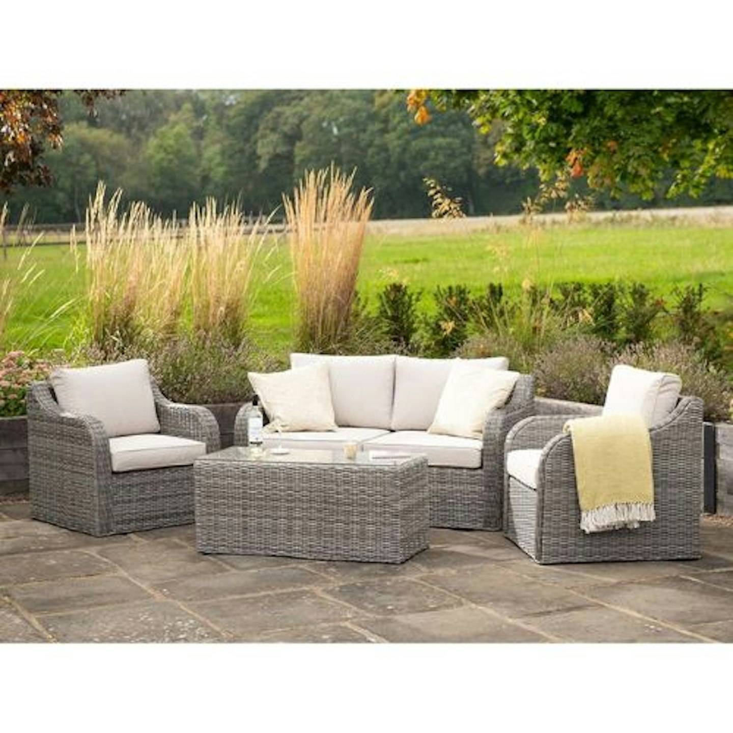 Luxury Rattan 4 Seater Sofa Set with Coffee Table in Stone 