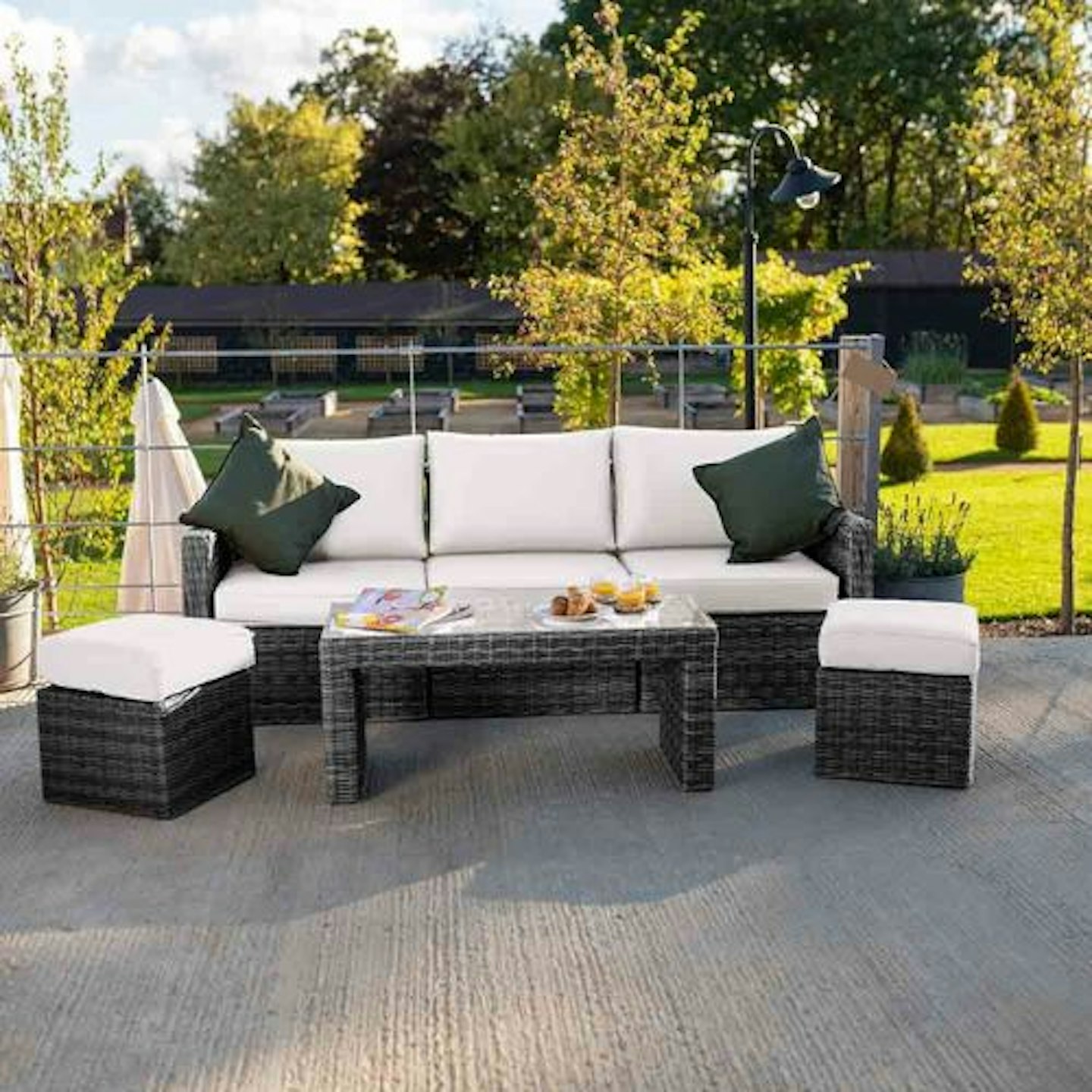 Luxury Rattan 5 Seater Sofa Set with Coffee Table in Stone