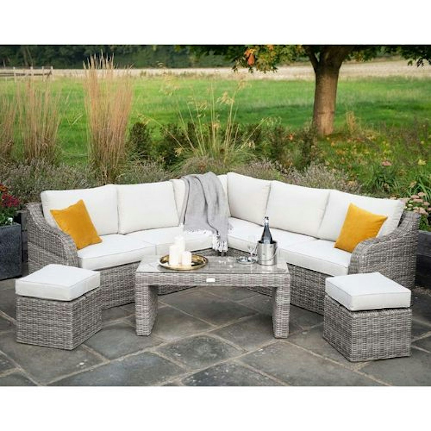 Luxury Rattan 7 Seater Sofa Set with Coffee Table in Stone