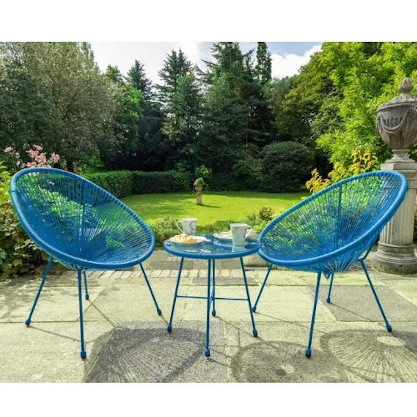 Monaco Blue 3 Piece Metal Egg Chair Set