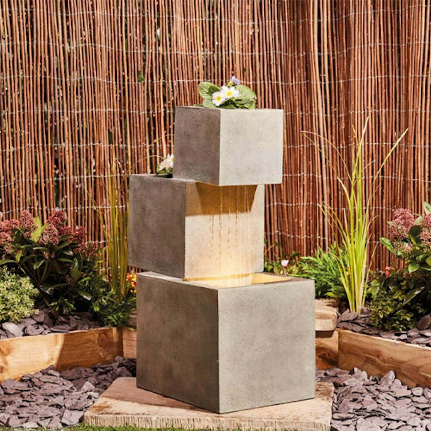 Serenity Cascade water feature with planters