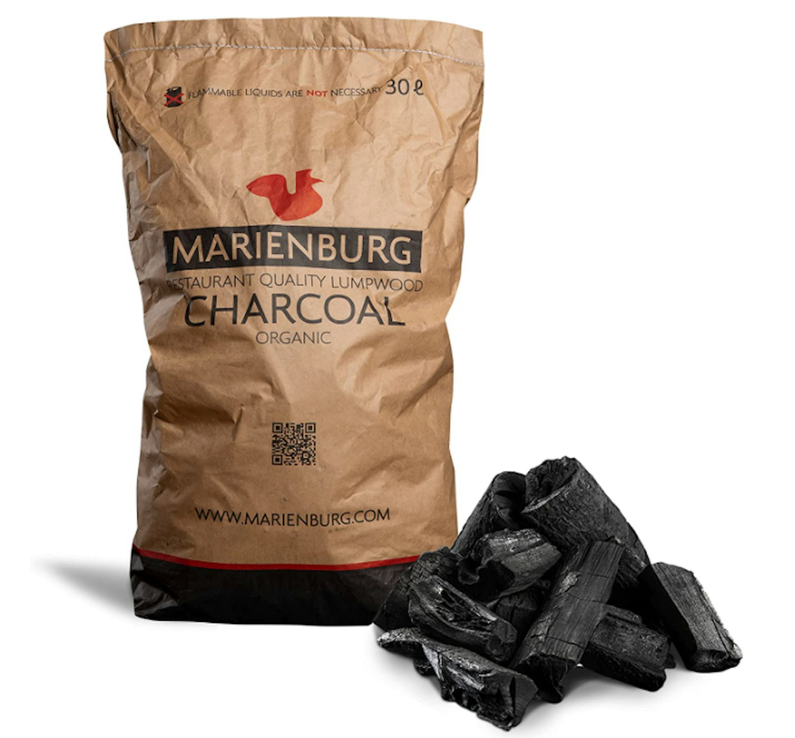 Marienburg Organic Restaurant Grade Lumpwood BBQ Charcoal for Barbecues and Pizza Ovens