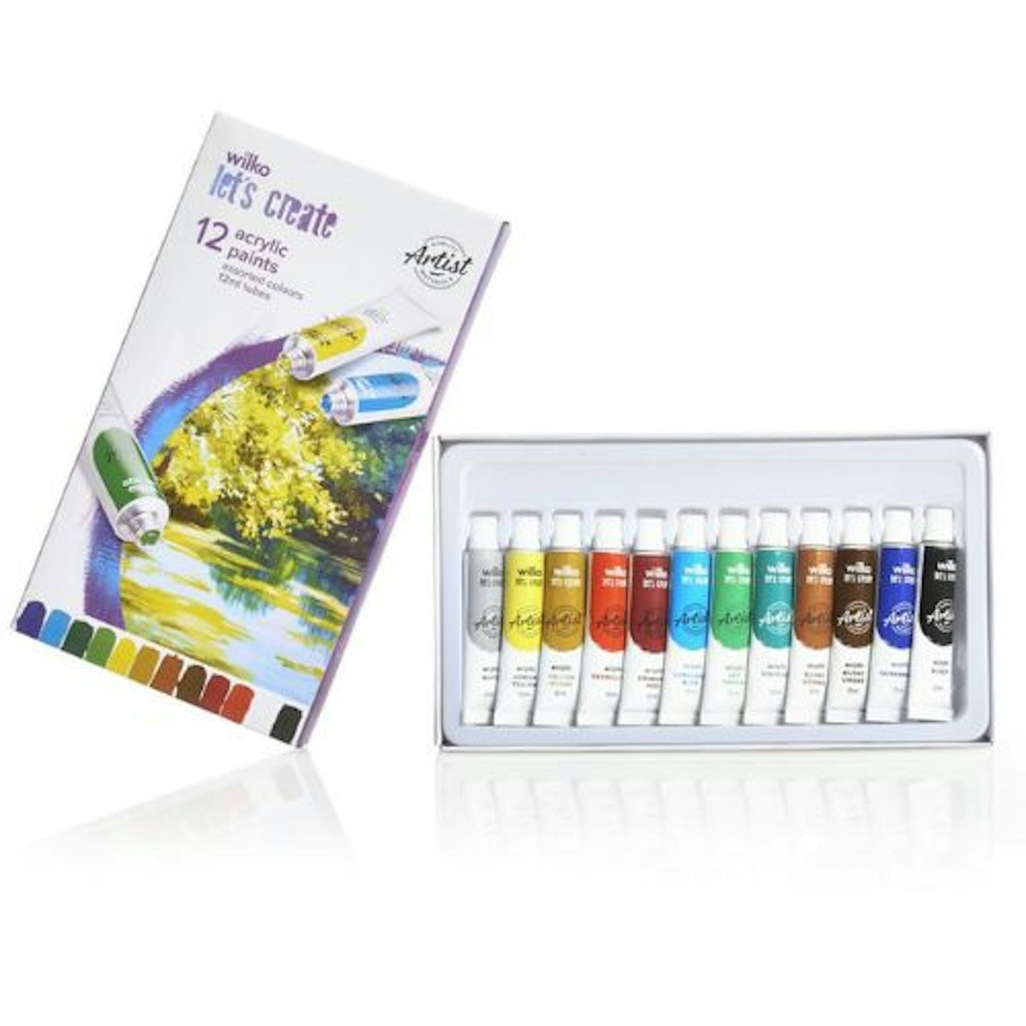 Wilko Let’s Create Acrylic Paints Assorted Colours, 12 Pack