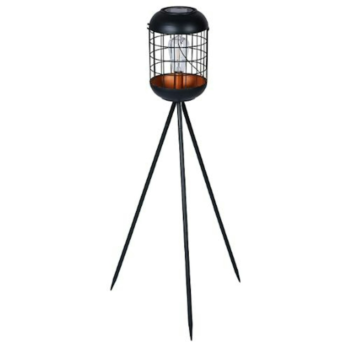 Garden Outdoor Solar Powered LED Black & Copper Tripod Lamp Light