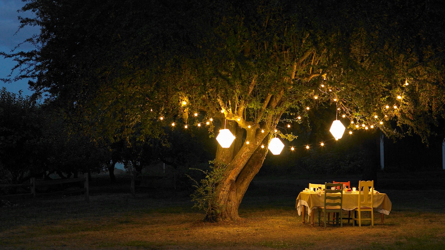 Outside table with solar lights