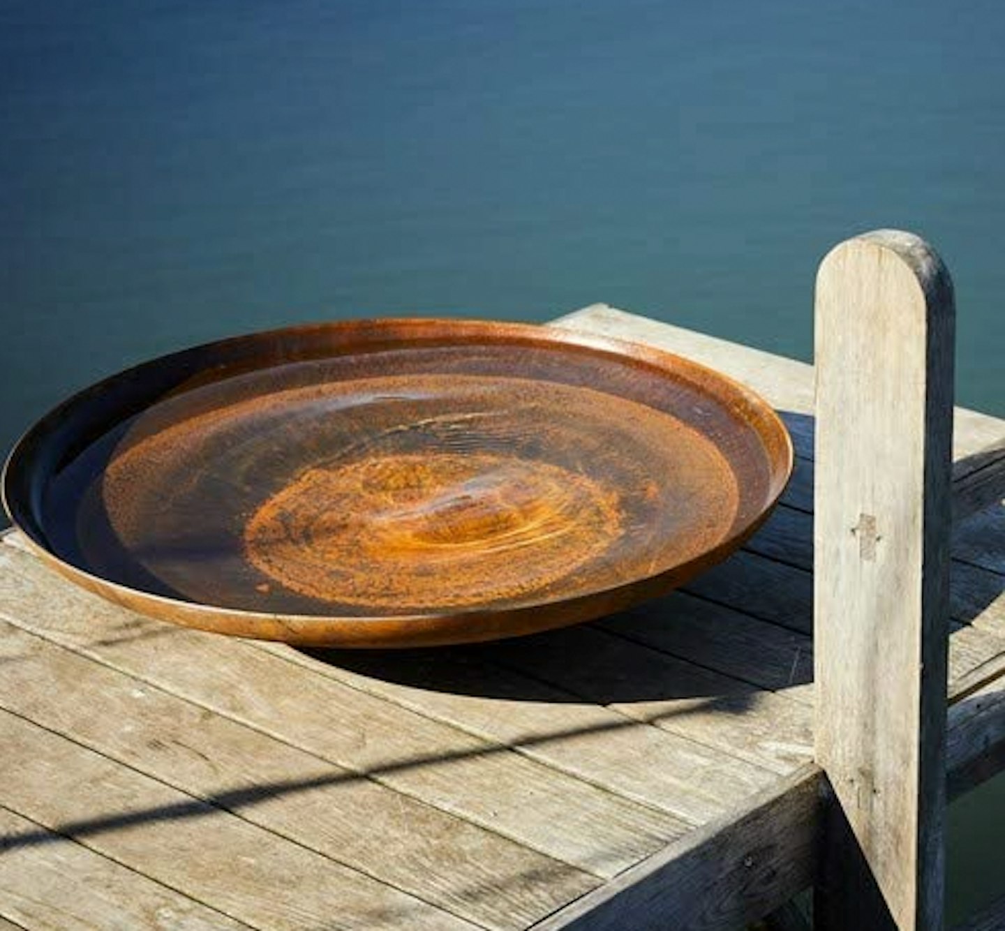 Round Wood 120cm Curved Corten Steel Water Bowl