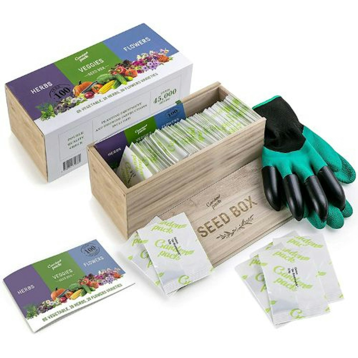 Grow Your Own Seed Box by Garden Pack - 100 Varieties of Flower, Herb, Vegetable Seeds - Gardening Gifts for Women