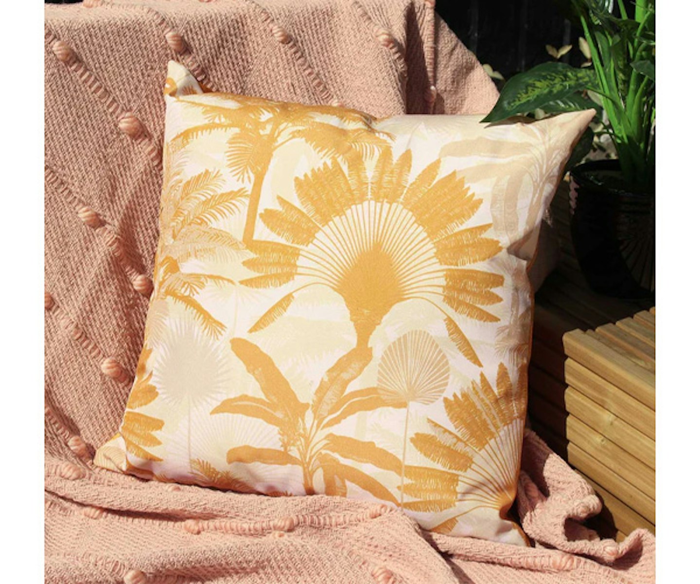 Palms Botanical Ochre Outdoor Cushion Cover