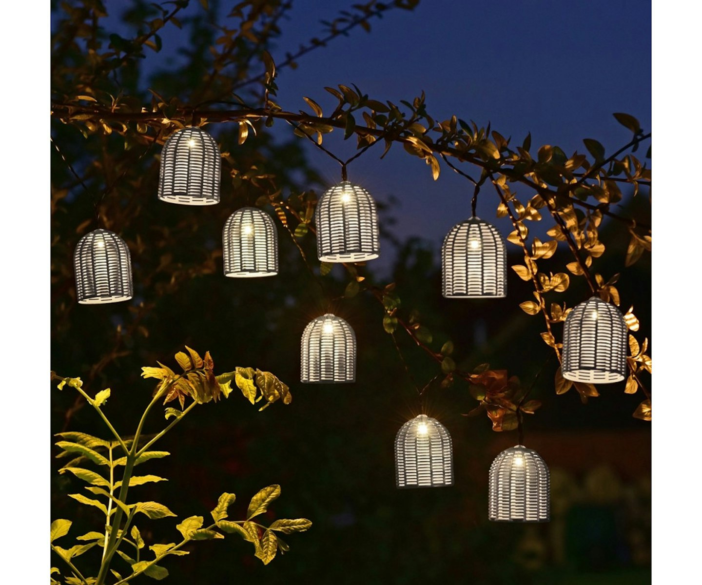 Solar Faux Rattan String Lights in Grey