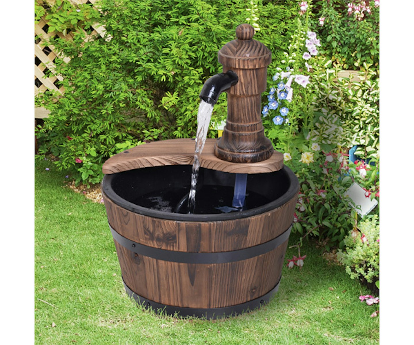 Wooden Barrel Patio Water Fountain Decorative Ornament