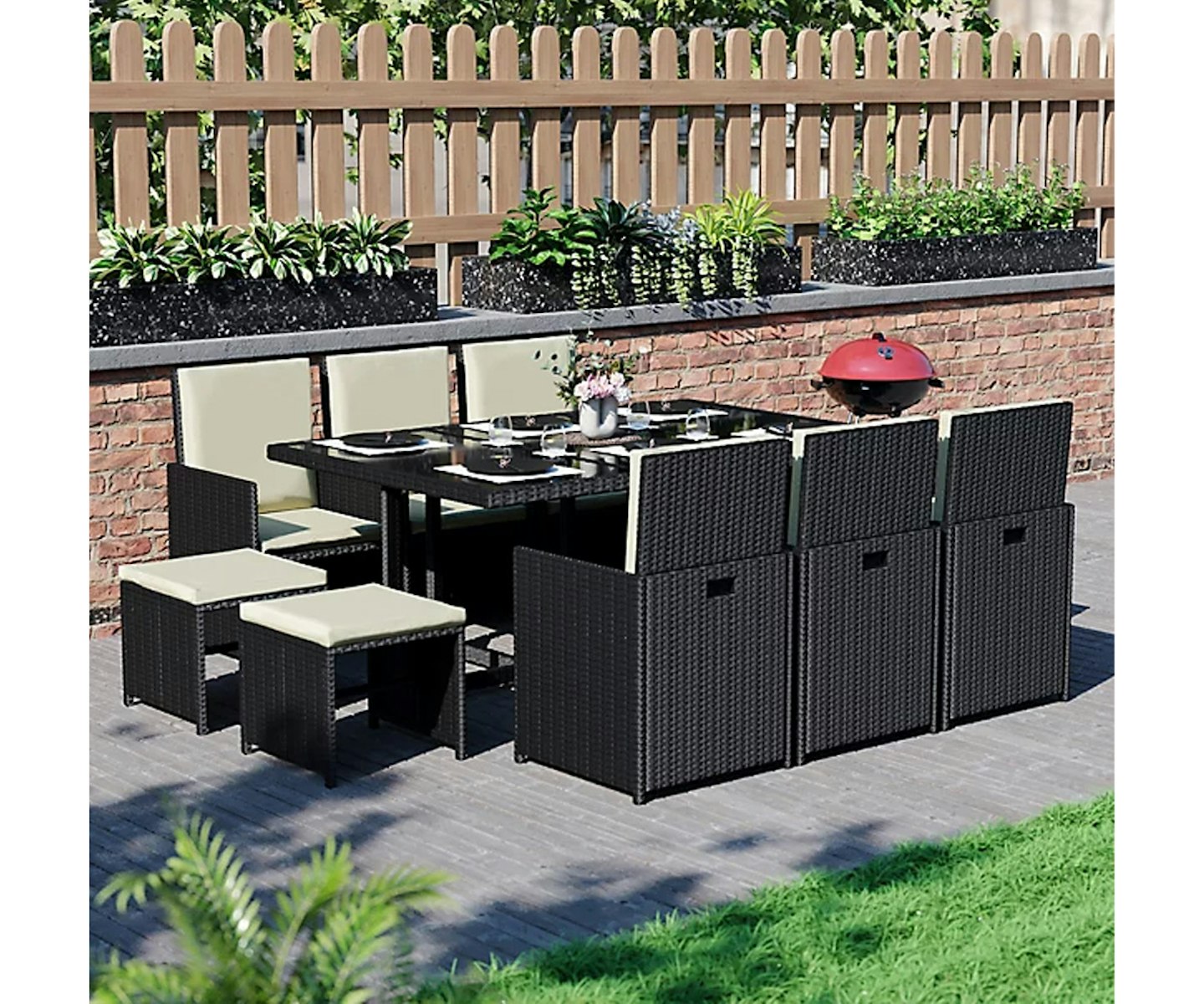 Garden Vida Cuba Black 10 Seater Rattan Garden Outdoor Bistro Set