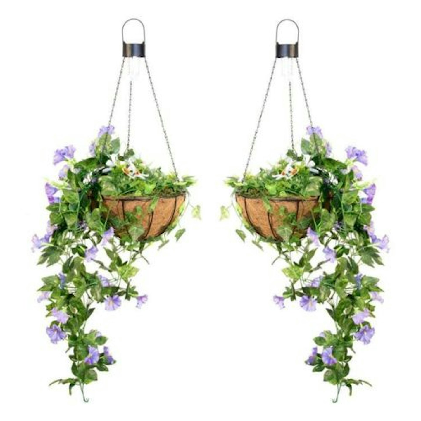 Purple Duranta Artificial Hanging Baskets with Solar Lights (Pair)