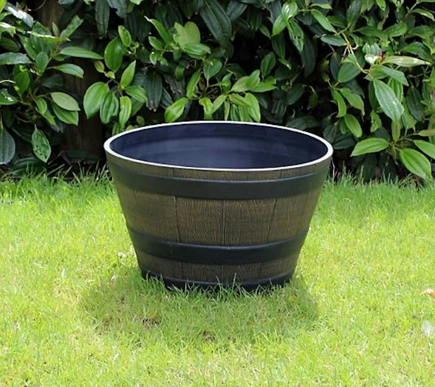 Large Oak Wood Effect Barrel Plastic Decorative Garden Patio Trough Plant Pot Planter