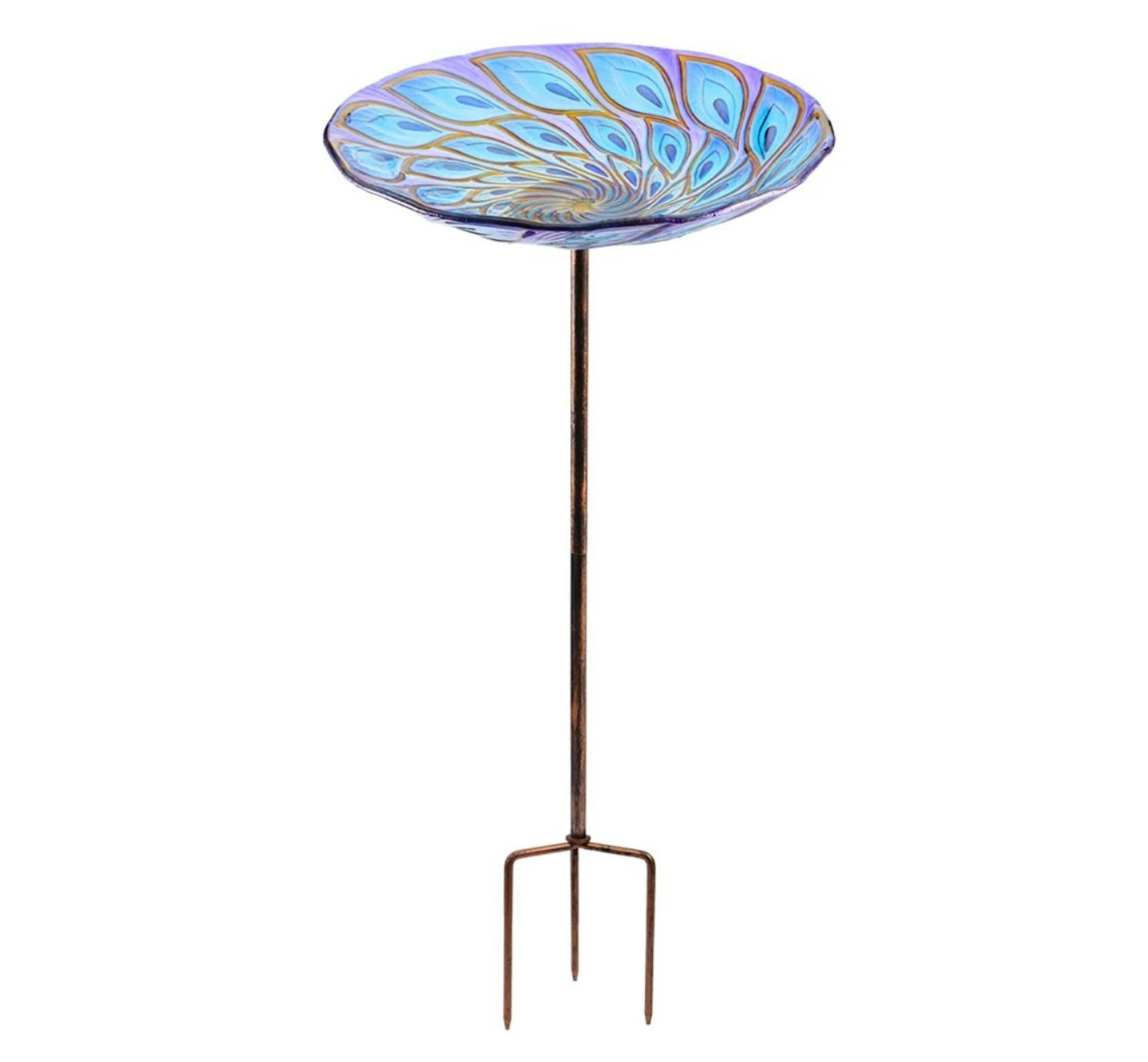 26 Inch Height Glass Bird Baths Birdfeeders with Metal Stake for Garden Lawn Yard Peacock