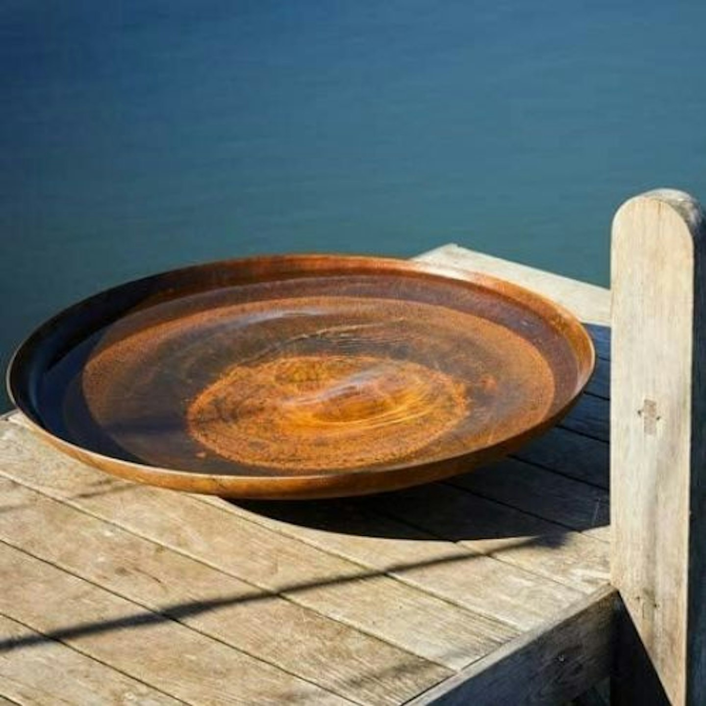 Round Wood 100cm Curved Corten Steel Water Bowl
